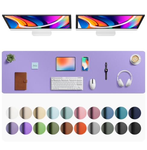 Aothia Faux Leather Desk Mat Mouse Pad, 63" x 17", Light Purple