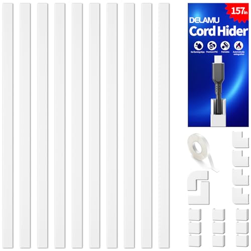 Delamu 157in Cord Covers for Wires on Wall, Cord Hider for 1 Cord, Paintable Cable Hider, Cable Management Wire Covers for Co