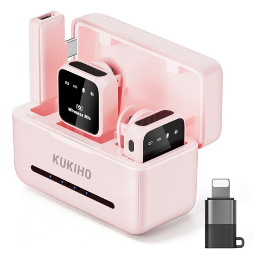 KUKIHO Wireless Lavalier Microphone for iPhone iPad Android with Charging Case 80h Battery Life, Noise Cancellation, 164ft Ra