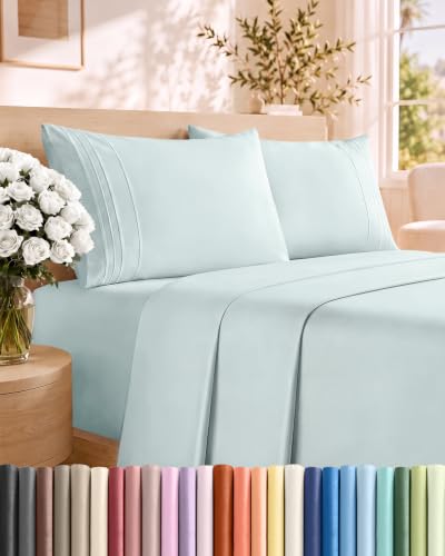 Full Size 4 Piece Sheet Set - Comfy Breathable & Cooling Sheets - Ice Blue