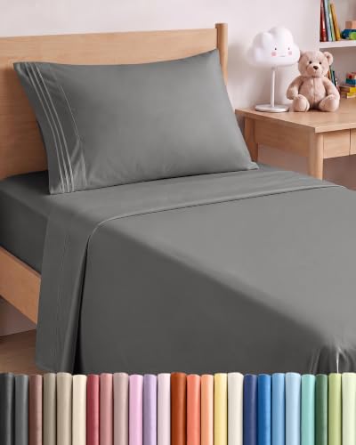 Twin Size 3 Piece Sheet Set - Comfy Breathable & Cooling Sheets - Dark Grey