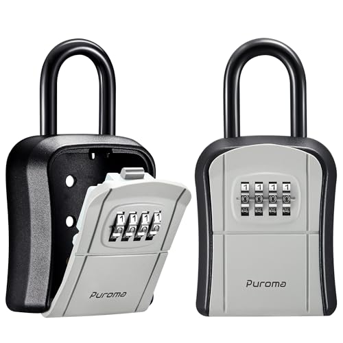 Puroma Key Lock Box Outdoor 4 Digit Code Combination Lockbox House, 2 Gray