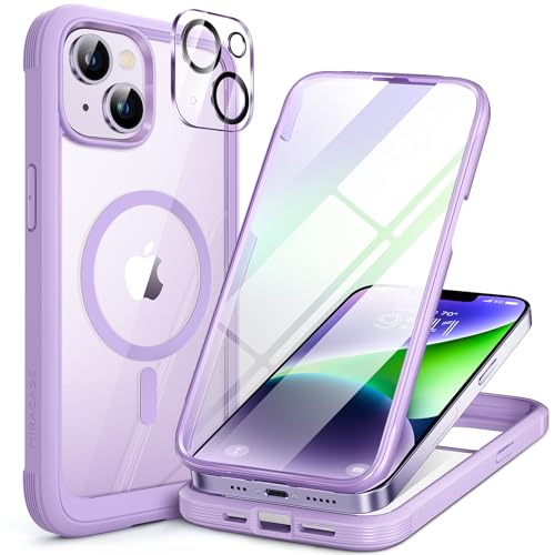 Miracase for iPhone 14 Plus Case, Full-Body Bumper&Glass Case, Light Purple