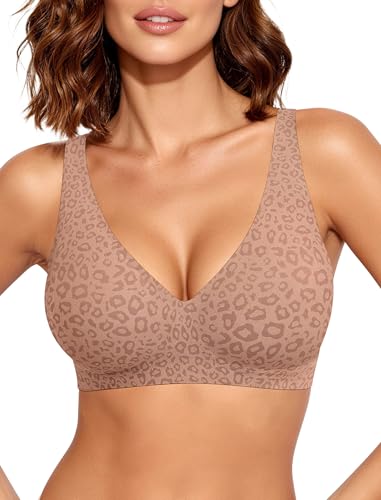 OEAK Womens Jelly Bras Wireless Deep V Comfy Push Up Tshirt Bras Leo M
