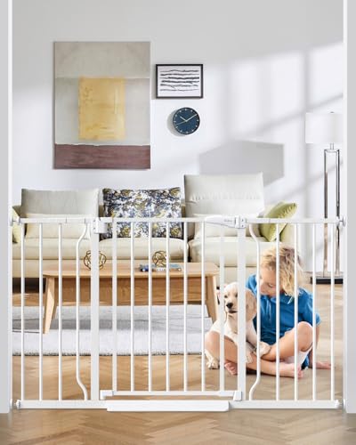 Cideny 29"-51" Extra Wide Baby Gate, No Drilling Auto Close Dog Gate, White