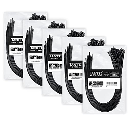 Zip Ties 18 inch (500 Pack), Black, 60lb Tensile Strength, UV Resistant Cable Ties for indoor and outdoor Use, by Tantti Supp