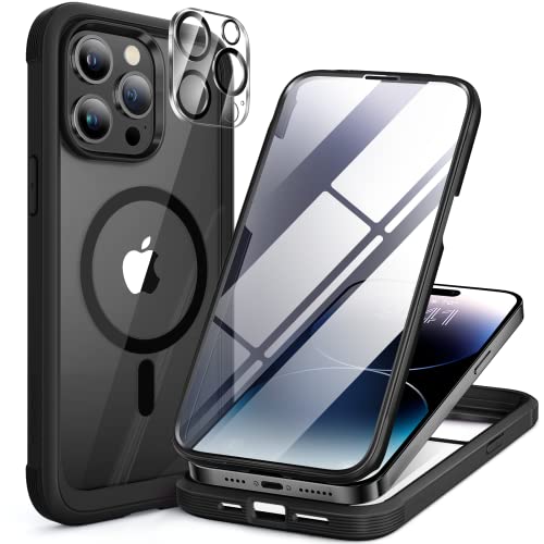 miracase Magnetic for iPhone 14 Pro Case 6.1 inch, (Compatible with MagSafe) Upgrade Full-Body Clear Phone Bumper Case with B