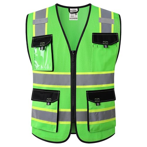 JKSafety Safety Vest for Men Women Hi Vis Reflective Vest JK220 Green XL
