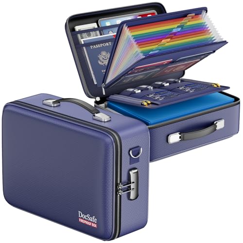 DocSafe Fireproof Document Box Hard Case with Lock & Accordion File Folder
