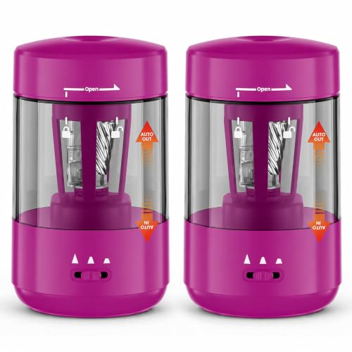 2 Pack Electric Pencil Sharpener for Classroom, Fully Automatic MagentaPink