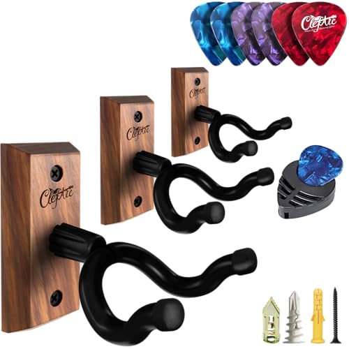 ClefArc Guitar Wall Hanger 3 Pack U-Shaped Walnut Mount