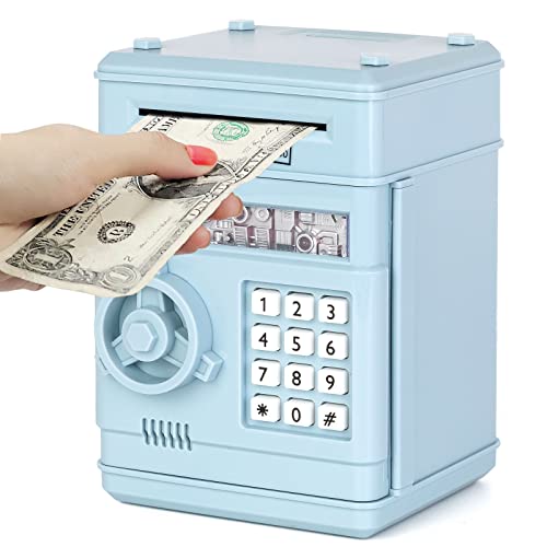 Refasy Piggy Bank for Kids, Money Bank Cash Coin Can ATM Bank with Password Kids Safe Electronic Piggy Bank Kid Toys for 8 Ye