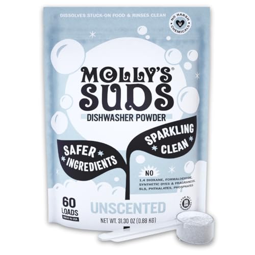 Molly's Suds Dishwasher Powder | Clean Dishwasher Detergent, Cuts Grease & Rinses Clean (Residue-Free) for Sparkling Dishes |