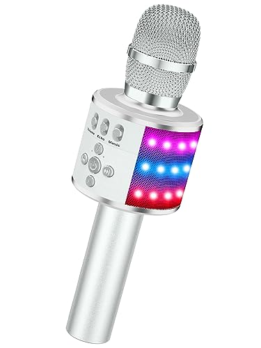 BONAOK Karaoke Microphone for Kids & Adults - Bluetooth Microphones Singing Mic with Disco Lights, Echo Effect, Built-in Spea