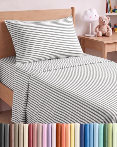 Twin Size 3 Piece Sheet Set - Breathable & Cooling Sheets - Grey Stripes