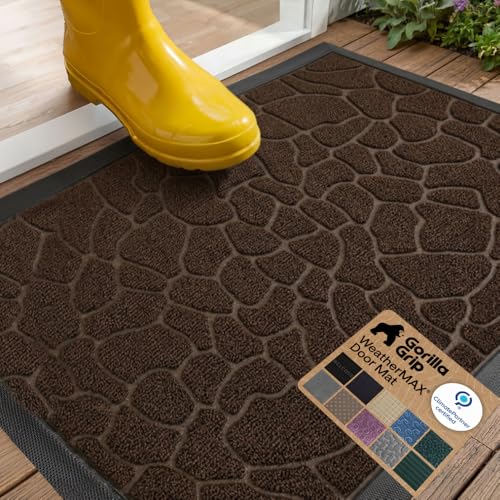 GORILLA GRIP WeatherMAX Door Mat, Indoor Outdoor, 29x17, Dark Brown Pebble