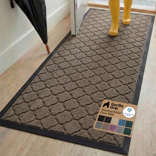 GORILLA GRIP WeatherMAX Door Mat, Indoor Outdoor, 72x24, Beige Quatrefoil