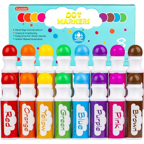 Soucolor 16-Pack Washable Dot Markers for Kids & Toddlers,8 Vibrant Colors