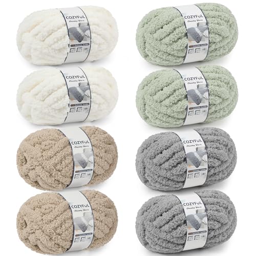 Cozyful Chunky Yarn for Hand Knitting - #10 Chunky Chenille Yarn, Jumbo Big Thick Chunky Yarns for Crocheting, Super Bulky Ch