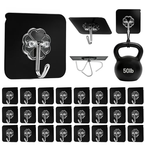 DDMY Black Adhesive Wall Hook for Hanging Heavy Duty Sticky Hooks 24 Pack