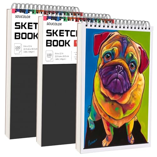 Soucolor Sketch Book,3 Pack 9"x12" Sketchbook for Kids Drawing Paper Pad