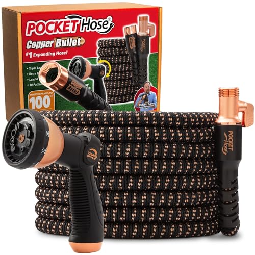 Pocket Hose Copper Bullet 100 FT Expandable Garden Hose, 10-Pattern Nozzle