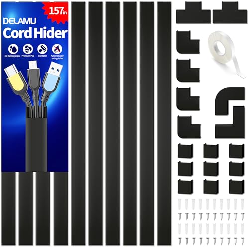 Cable Hider, 157in Delamu Cord Hider Wall for Wall Mounted TV, Wire Hider Kit, Paintable Cable Concealer Raceway Management f
