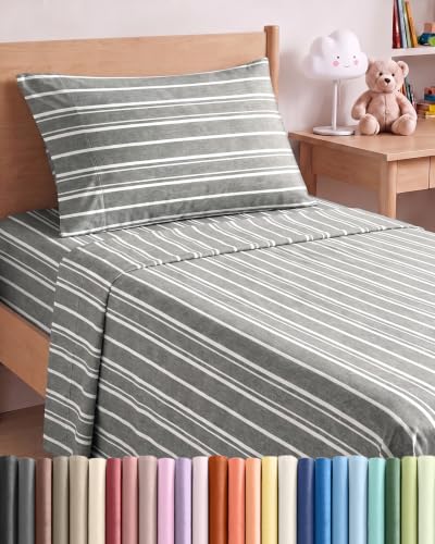 Twin XL Size 3 Piece Sheet Set - Breathable & Cooling Sheets - Grey Stripes