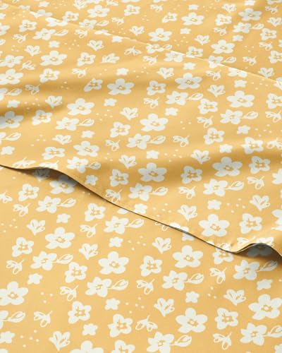 King 4 Piece Floral Sheet Set - Soft, Breathable & Cooling - Yellow Meadow