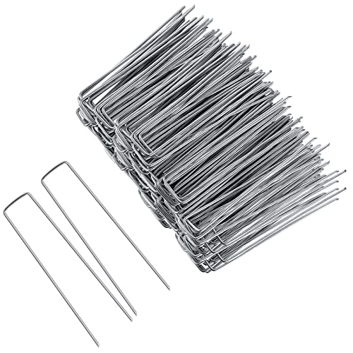 FEED GARDEN 8 Inch 50 Pack Galvanized Landscape Staples 11 Gauge Anti-Rust Garden Stakes Landscaping Fabric SOD Pins Yard Sta