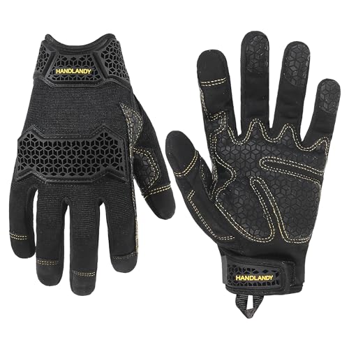 HANDLANDY Work Gloves for Men & Women, Utility Mechanic Working Gloves Touch Screen with Grip, Impact Tactical Gloves for Out
