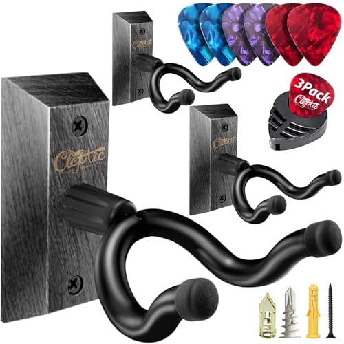 ClefArc Guitar Wall Hanger 3 Pack U-Shaped Black Mount