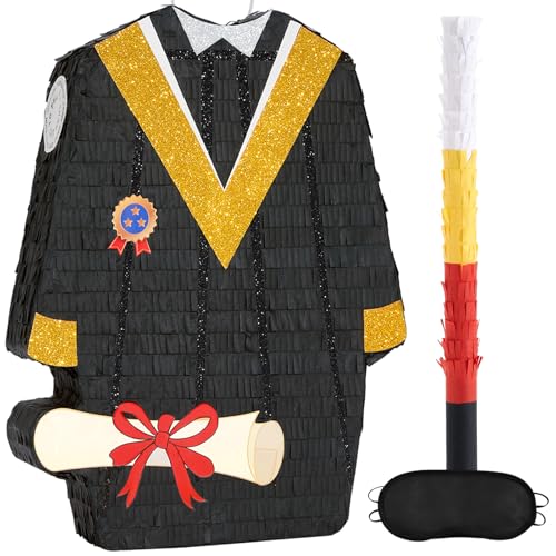 WERNNSAI Graduation Piñata - Graduation Gown Piñata with Blindfold and Bat Graduation Party Game Decorations for College Scho