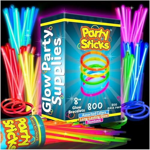 PartySticks Glow Sticks 800 pack - 8 Inch Glow in The Dark Light Up Sticks Party Favors, Glow Party Decorations, Neon Party G