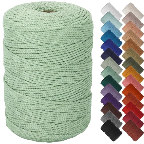 NOANTA Sage Macrame Cord 3mm x 328yards, Colored Cotton Rope Macrame Yarn