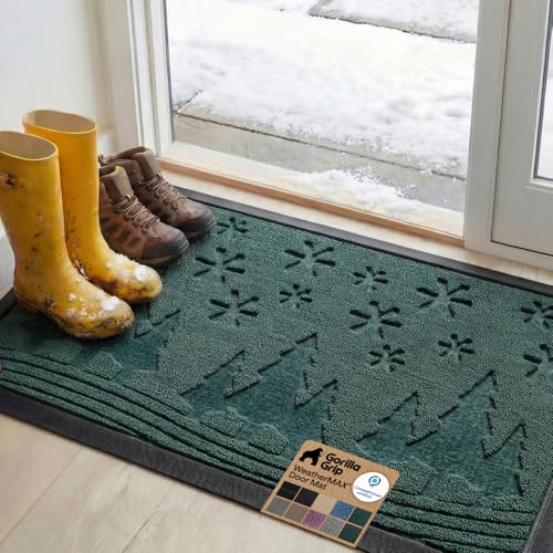 GORILLA GRIP WeatherMAX Door Mat, Indoor Outdoor, 47x35, Green Snowscape