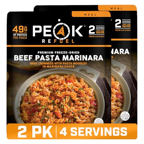Peak Refuel Beef Pasta Marinara Freeze-Dried Meals, 49g Protein, 2-Pack