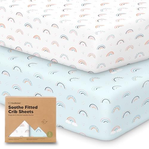 KeaBabies 2pk Organic Cotton Crib Sheets for Boys Girls 52x28,Jolly Rainbow