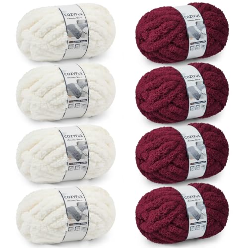 Cozyful Chunky Yarn for Hand Knitting - #10 Chunky Chenille Yarn, Jumbo Big Thick Chunky Yarns for Crocheting, Super Bulky Ch