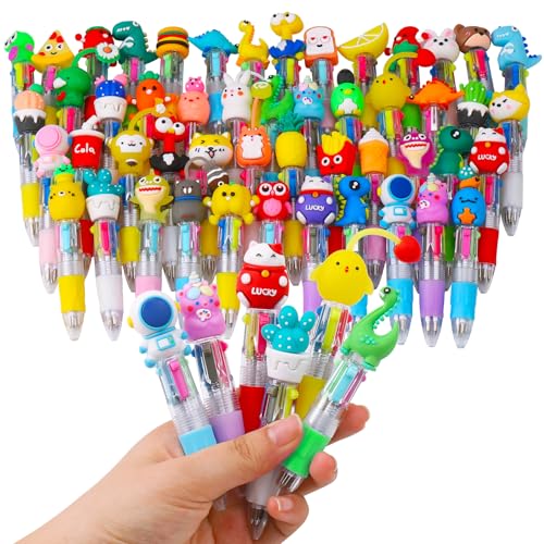 CZWZ 50Pcs Mini Multicolor Pens in One 4-in-1 Cute Pens Bulk for Kids, Ballpoint Pen for Birthdays and Children's Parties, Fu