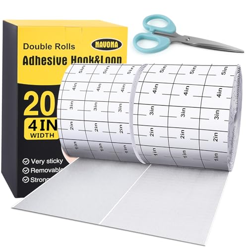 Navona 20Ft x 4 Inch Heavy Duty Hook and Loop Tape with Adhesive, Carpet Anti Slip Rug Gripper, Couch Cushion Grip, Hook and