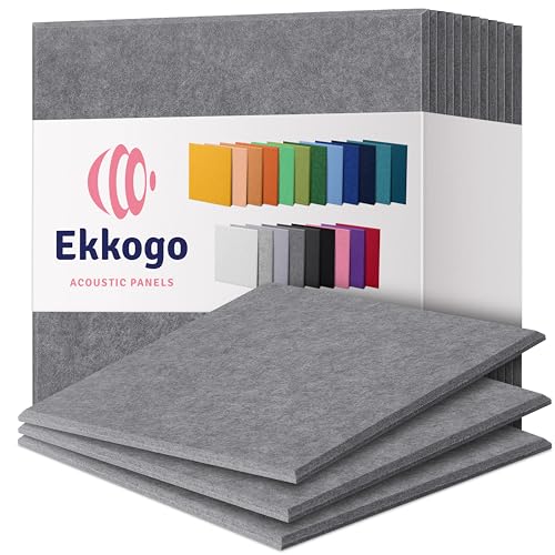 Ekkogo Acoustic Panels - 12 Pack, 12"X12"X0.4" Soundproof Panels - Pebble Gray Square