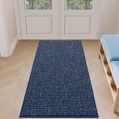 BEQHAUSE Dirt Trapper Door Mat 24" x 60", Non-Slip Washable Doormats, Blue