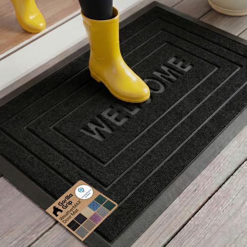 GORILLA GRIP WeatherMAX Door Mat, Indoor Outdoor Use, 29x17, Black Welcome