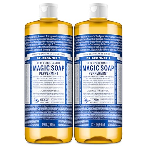 Dr. Bronner's Peppermint Pure-Castile Liquid Soap, Body Wash, 32 oz 2-Pack