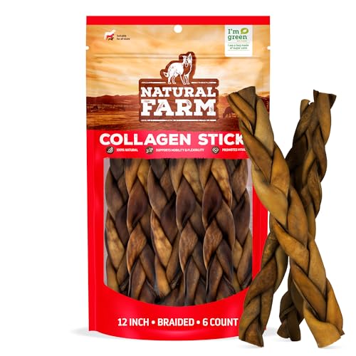 Natural Farm Braided Collagen Chews for Dogs (12 Inch, 6 Pack), Collagen Sticks, Natural Dog Chews, Long Lasting, for Small,