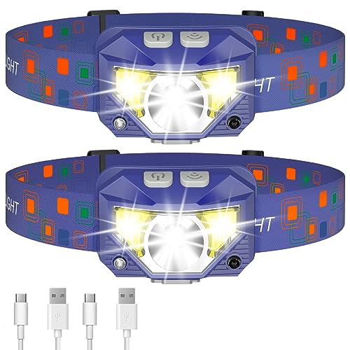 LHKNL Headlamp Flashlight, Lumen Bright Head Lamps LED Rechargeable-Blue