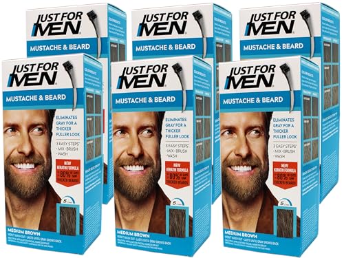 JUST FOR MEN Color Gel Mustache & Beard M-35 Medium Brown 1 ea (Pack of 6)
