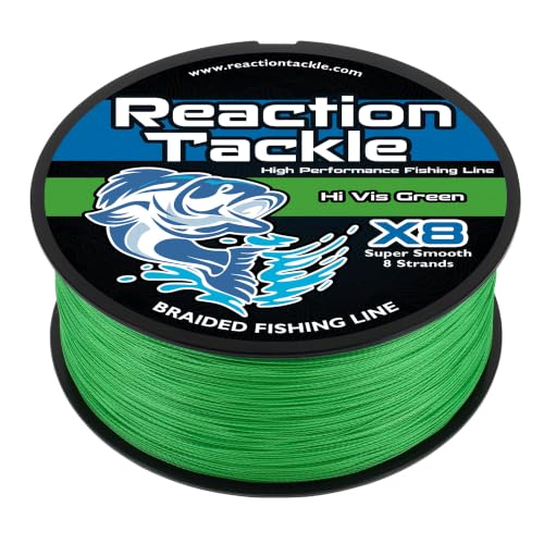 Reaction Tackle Braided Fishing Line X8 Hi Vis Green 40Lb 300Yd