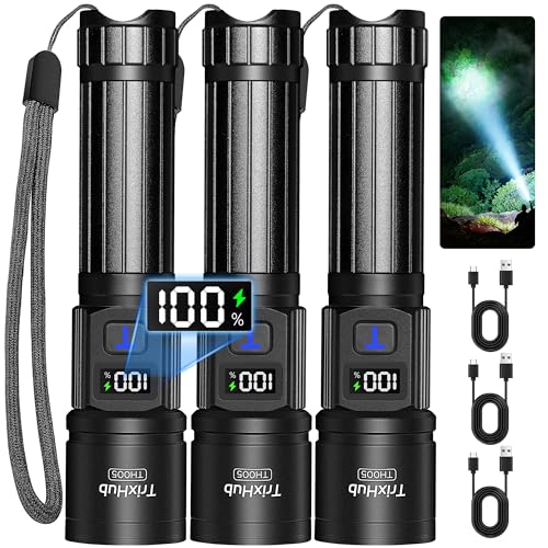 TrixHub Rechargeable Flashlights 3 Pack Super Bright High Lumens Flashlight